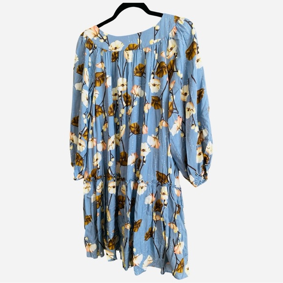 Entro Swing Dress Medium Floral 3/4 Sleeves Ruffle Tiered Lined - Picture 3 of 10